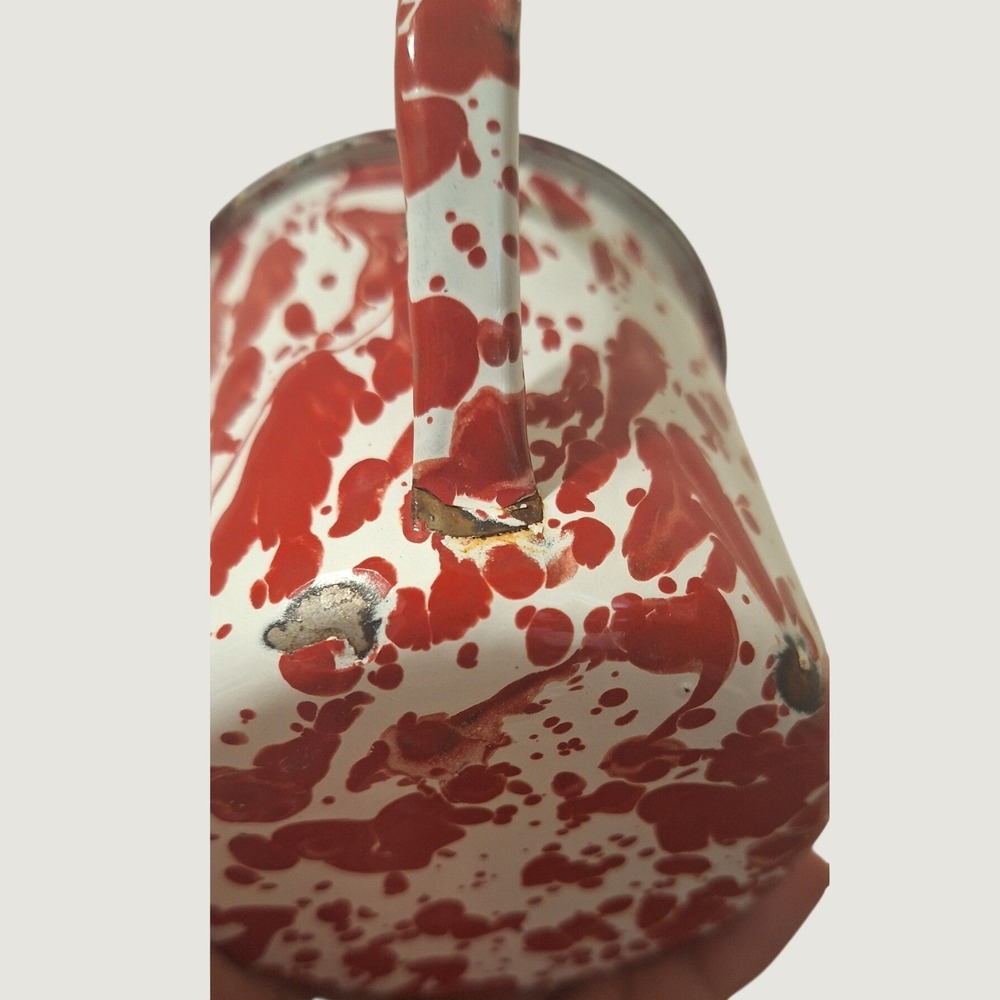 Vintage Red and White Marbled Enamelware Mugs Set of 2 Splatterware Camping Cups - Picture 5 of 7